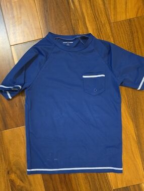 Navy Blue Short Sleeve Pocket Tee with Contrast Trim